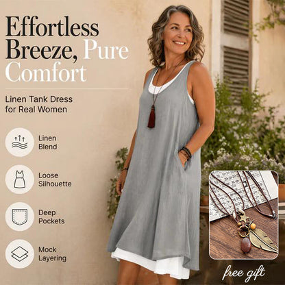 ⏰Last Day Sale 50% Off💃Women's Casual Loose Sleeveless Fake Two Piece Tank Dress📿Free Pendant🎁