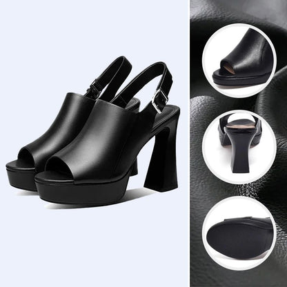 👡 LIMITED-TIME 50% OFF! 💥 Stylish High Heel Leather Sandals for Women – Chunky Heel, Adjustable Strap, Breathable ✨