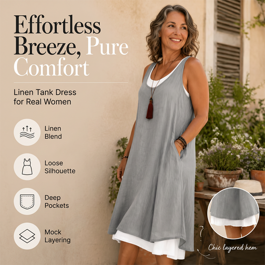 ⏰Last Day Sale 50% Off💃Women's Casual Loose Sleeveless Fake Two Piece Tank Dress📿Free Pendant🎁