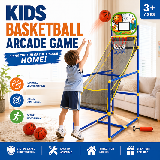 🎉 2026 Sale — Over 56,000 Sold!🏀Kids' Indoor Basketball Arcade – Auto Ball Return, 4 Balls + Pump 🎯