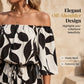 👗 LIMITED-TIME 50% OFF! ✨ Women's Off-Shoulder Shorts Jumpsuit – Abstract Leaf Print, Drawstring Waist, Vacation Ready 🌿