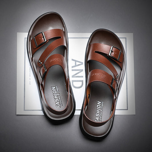🩴 LIMITED-TIME 50% OFF! ✨ Men's Leather Beach Sandals – Cowhide Upper, Non-Slip Sole, Open Toe 🌊