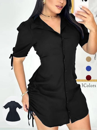 Women's short-sleeved button-down shirt dress
