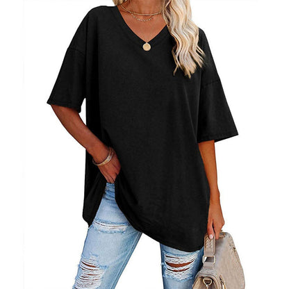 👚 LIMITED-TIME 50% OFF! 💥 Ladies V-Neck T-Shirt – Premium Cotton, Flared Hem, Loose Fit ✨