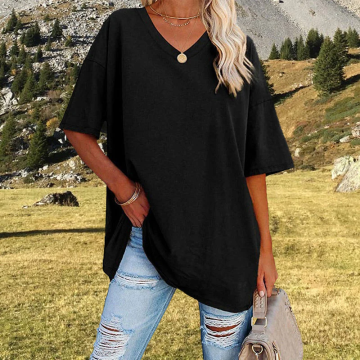 👚 LIMITED-TIME 50% OFF! 💥 Ladies V-Neck T-Shirt – Premium Cotton, Flared Hem, Loose Fit ✨