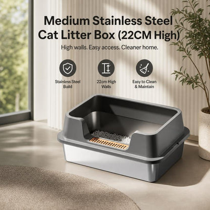 🎉 2026 Sale — Over 18,000 Sold! 🐱 Stainless Steel Cat Litter Box – Anti-Tracking High Walls 🧼