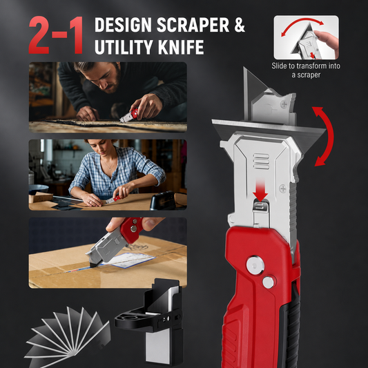 🔪 LIMITED-TIME 50% OFF! 💥 2-in-1 Foldable Utility Knife & Scraper – Portable Razor Blade, Multi-Surface Cleaning ✨