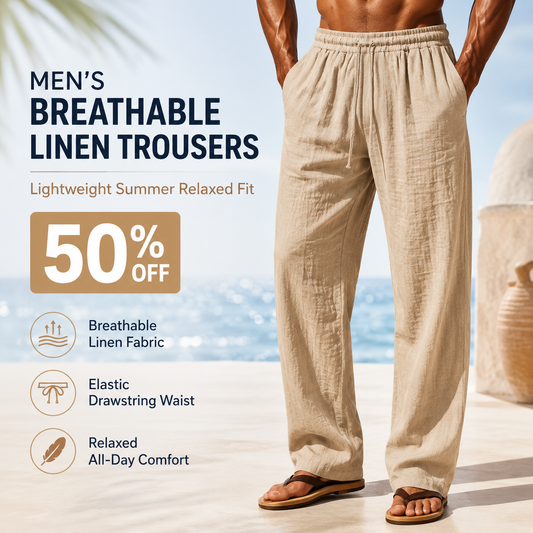 👖 LIMITED-TIME 50% OFF! ✨ Men's Breathable Linen Trousers – Loose Fit, Drawstring Waist, Functional Pockets 🌿
