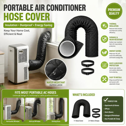 ❄️ LIMITED-TIME 50% OFF! 🧊 Portable Air Conditioner Hose Cover – Thermal Insulation, Anti-Condensation, Velcro 🏠