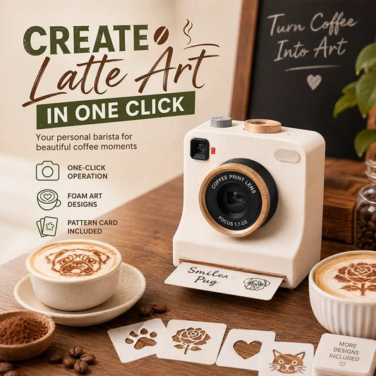 ☕ LIMITED-TIME 50% OFF! 🎄 3D Camera Latte Art Stencil | Reusable Coffee Decorating Tool, Christmas Gift ✨