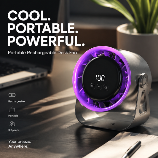 🎉 2026 Sale — Over 62,000 Sold! 💨 Portable Rechargeable Desk Fan – Smart LED Display & 100 Speeds 🌬️