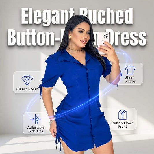 Women's short-sleeved button-down shirt dress