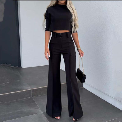 ⏳ Limited-time offer ⏰ Purchase wide-leg trousers and receive a complimentary ladies' elegant cropped top 👖