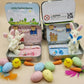 💎 50% OFF! 💎 Bunny Mummy & Baby Plush Pocket Tin – Handmade Easter Collectible with Cozy Blanket (Pink/Blue Ears) 🐇🎁