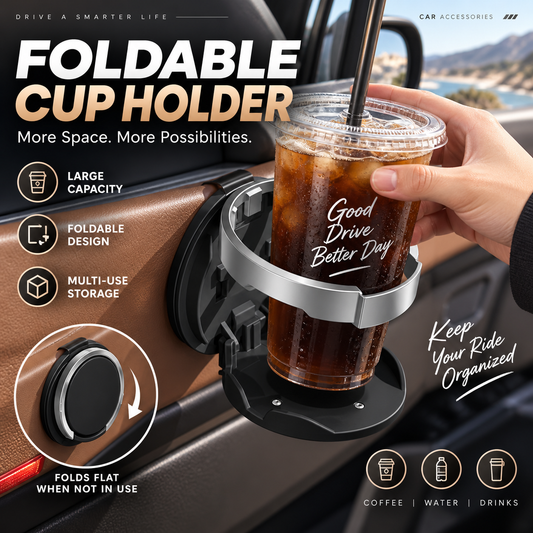🚗 LIMITED-TIME 50% OFF! ⚡ Multifunctional Foldable Car Door Cup Holder – Clip-On Beverage Rack ✨