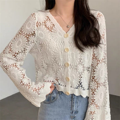 🍁New for autumn✨Crochet Lace Button-Down Cardigan