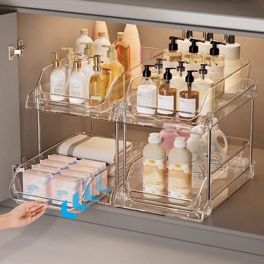🚿 LIMITED‑TIME 50% OFF! ✨ Multifunctional pull‑out organizer for under the bathroom sink – Expandable, Pipe‑Friendly, Transparent Storage ✨