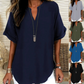 💎 60% OFF! 💎 Fashion Loose Short Sleeve Top – Notched V-Neck, Asymmetrical Hem & Lightweight Fabric (5 Colors, S–2XL) 👕🌸