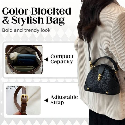 👜 LIMITED-TIME 50% OFF! ✨ Color-Blocked Shoulder Bag – PU Leather, Multiple Carrying Options, Metal Hardware ✨