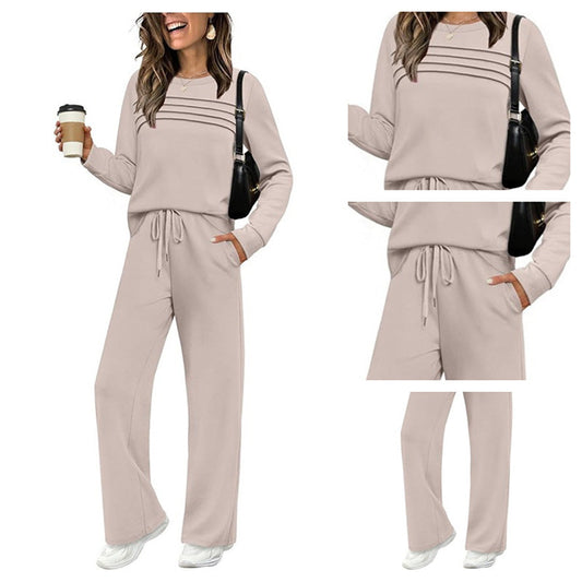 👗✨Women's Crew Neck Top & Drawstring Pants Set 🛋️☕