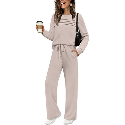 👗✨Women's Crew Neck Top & Drawstring Pants Set 🛋️☕