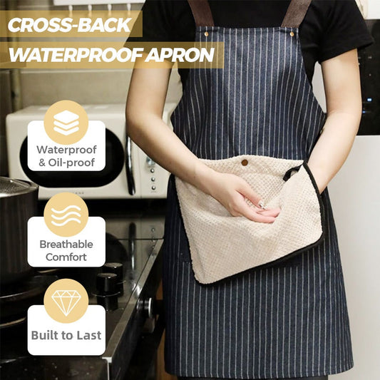 👨‍🍳 LIMITED-TIME 50% OFF! 💥 Cross-Back Waterproof Apron with Detachable Hand Towel – Oil-Proof, Breathable, No Ties ✨