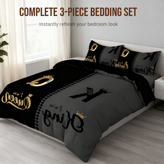 3-Piece "King & Queen" Couple's Duvet Cover Set