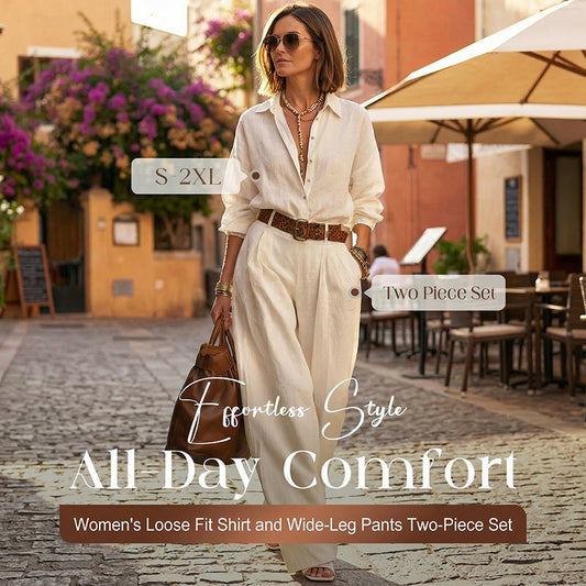 🔥🎁New arrival 49% OFF💥Women's Loose Fit Shirt & Wide-Leg Pants Two-Piece Set