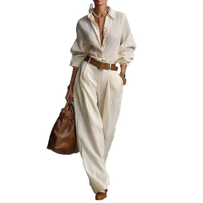 🔥🎁New arrival 49% OFF💥Women's Loose Fit Shirt & Wide-Leg Pants Two-Piece Set