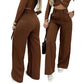 Women's High-Waist Wide-Leg Solid Color Trousers