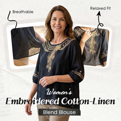 👚 LIMITED-TIME 50% OFF! 💥 Women's Embroidered Cotton-Linen Blend Blouse – Floral Cutouts, Round Neck, Relaxed Fit ✨