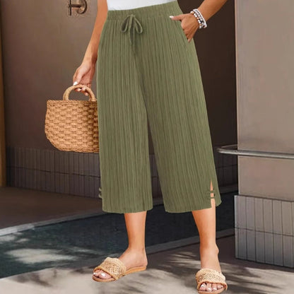 📢📢54% OFF !!!⏰Women's Ribbed Wide-Leg Capri Pants with Pockets