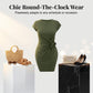 🎁Free Gift With Purchase 🎁 Casual Crew Neck Ruched Bodycon Mini Dress