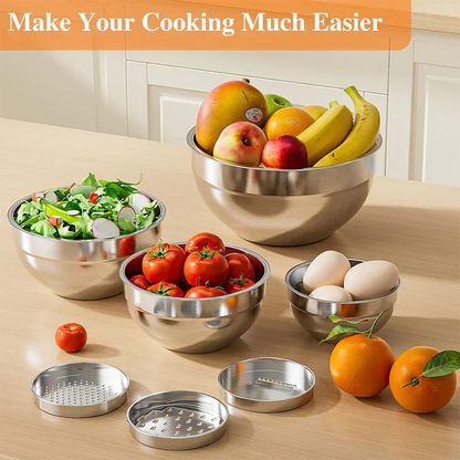 🎉 2026 Sale — Over 48,000 Sold! 🥣 6 Stainless Steel Bowls with 3 Graters – Stackable Design 🍽️