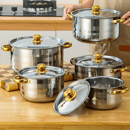📢📢49%  OFF !! ⏰5-Piece Stainless Steel Cookware Set with Glass Lids