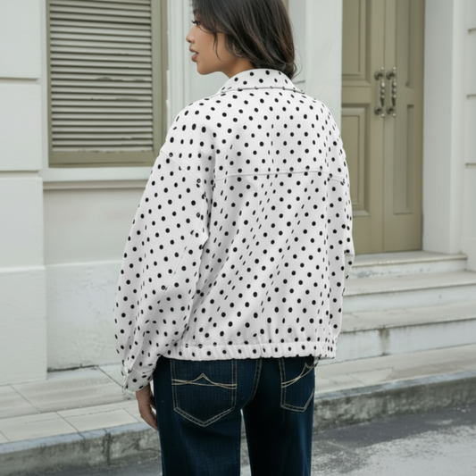 🌺Spring Hot Sale 50% OFF💐Women's Polka Dot Cropped Jacket with Stand Collar