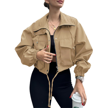 🧥 50% OFF NOW! Women's Casual Cropped Jacket – Lightweight, Elastic Cuffs, Relaxed Fit & Practical Pockets ✨🌸