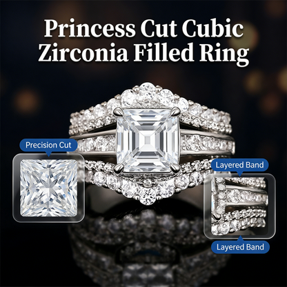 💍 2026 Sale — Over 71,000 Sold!✨ Women's Princess Cut CZ Ring – Multi-Layered Band & Brilliant Sparkle 🌟