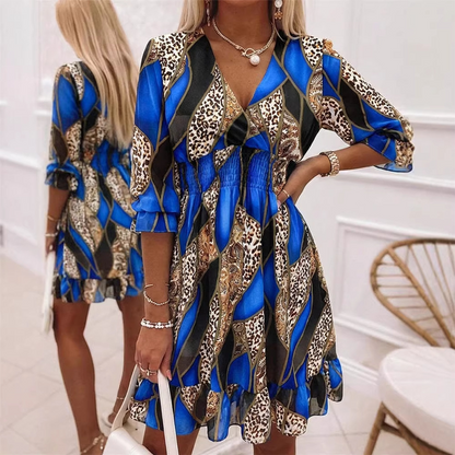 👗 LIMITED-TIME 50% OFF! ✨ Floral V-Neck A-Line Dress – Smocked Waist, Ruffled Hem, Summer Ready 🌸