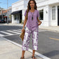 💥Last Day Special Price:£ 21.99👗Women's 2-Piece Set – Layered Asymmetrical Tunic Top & Printed Wide Leg Pants, Breathable Polyester✨