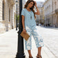 💥Last Day Special Price:£ 21.99👗Women's 2-Piece Set – Layered Asymmetrical Tunic Top & Printed Wide Leg Pants, Breathable Polyester✨