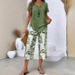 💥Last Day Special Price:£ 21.99👗Women's 2-Piece Set – Layered Asymmetrical Tunic Top & Printed Wide Leg Pants, Breathable Polyester✨