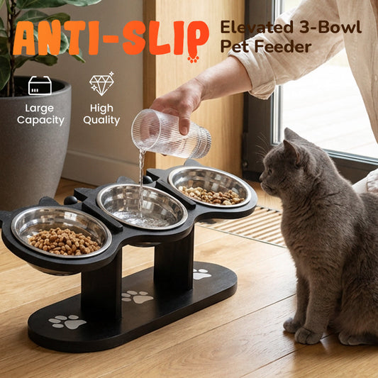 💐50% OFF ! Anti-Slip Elevated 3-Bowl Feeder – Improves Your Pets‘ Digestion 🐕‍🦺✨【Limited Offer】