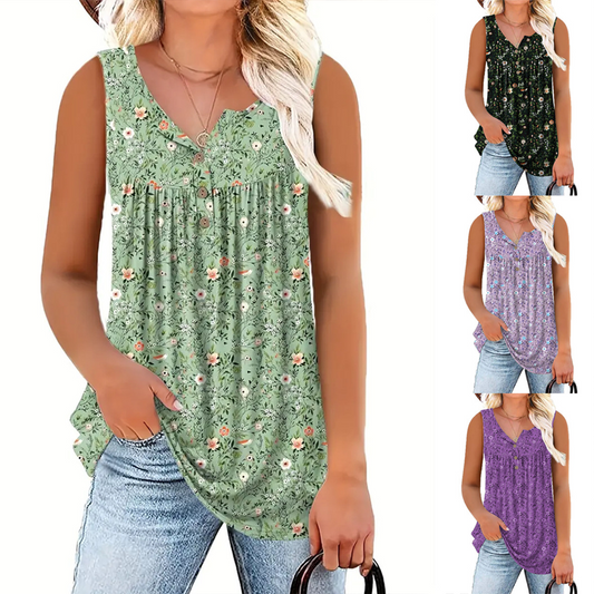 💗LAST DAY SALE 57% OFF⚡Women's Printed Button Sleeveless Top