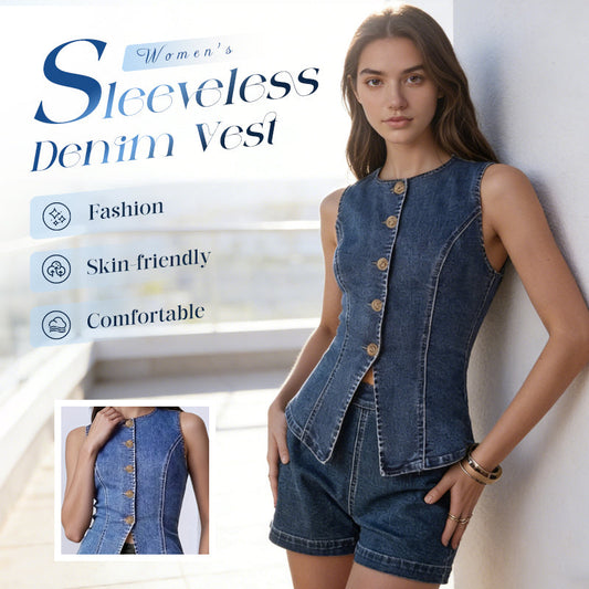 Women's Sleeveless Stretch Denim Vest
