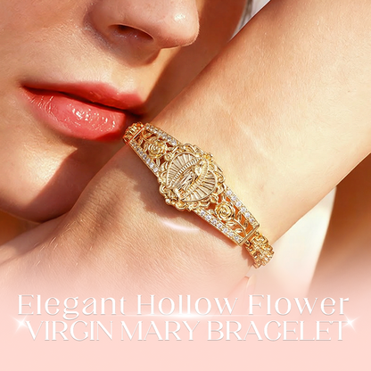 📿 LIMITED-TIME 50% OFF! 💥 Elegant Hollow Flower Virgin Mary Bracelet – Filigree Design, Gold Plated, Faith Inspired ✨