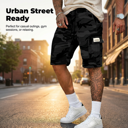 🩳 LIMITED-TIME 50% OFF! ✨ Men's Relaxed Fit Tactical Cargo Shorts – Camo Print, Multi-Pocket, Drawstring Waist 🌿