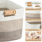 🧺 LIMITED-TIME 50% OFF! 💥 Woven Cotton Rope Storage Basket with Handles – 2-Tone, Leather Handles, Versatile ✨