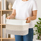 🧺 LIMITED-TIME 50% OFF! 💥 Woven Cotton Rope Storage Basket with Handles – 2-Tone, Leather Handles, Versatile ✨