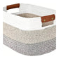 🧺 LIMITED-TIME 50% OFF! 💥 Woven Cotton Rope Storage Basket with Handles – 2-Tone, Leather Handles, Versatile ✨